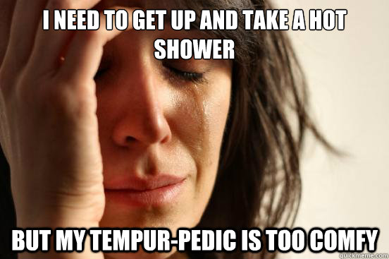 I NEED TO GET UP AND TAKE A HOT SHOWER BUT MY TEMPUR-PEDIC IS TOO COMFY  First World Problems