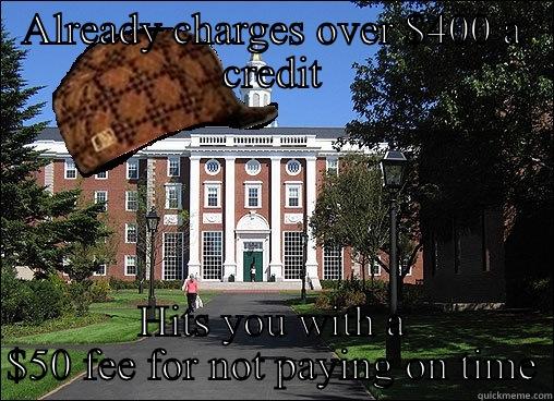 ALREADY CHARGES OVER $400 A CREDIT HITS YOU WITH A $50 FEE FOR NOT PAYING ON TIME Scumbag University