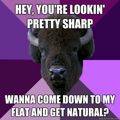 Hey, you're lookin' pretty sharp Wanna come down to my flat and get natural? - Hey, you're lookin' pretty sharp Wanna come down to my flat and get natural?  Band Buffalo