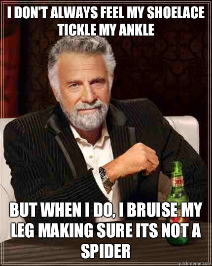 I don't always feel my shoelace tickle my ankle but when I do, I bruise my leg making sure its not a spider  The Most Interesting Man In The World