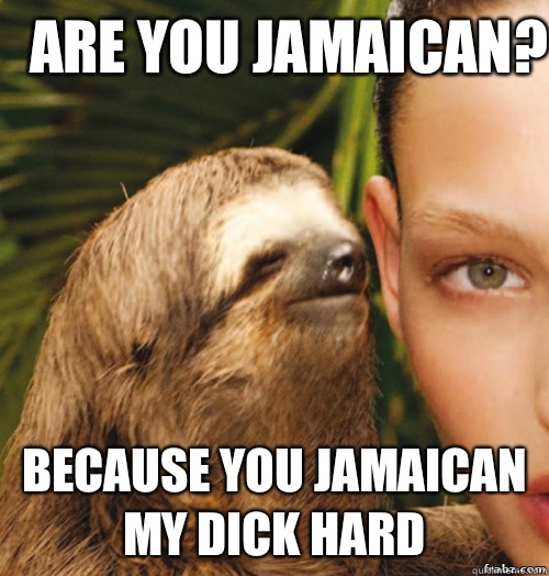 Are you Jamaican? Because you Jamaican my dick hard   rape sloth