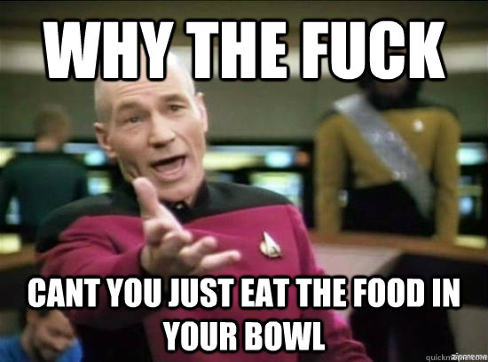 Why the fuck cant you just eat the food in your bowl  Annoyed Picard HD