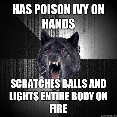 Has poison ivy on hands Scratches balls and lights entire body on fire  Insanity Wolf