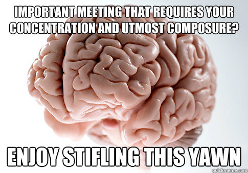 important meeting that requires your concentration and utmost composure? enjoy stifling this yawn  Scumbag Brain