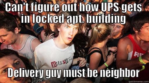 CAN'T FIGURE OUT HOW UPS GETS IN LOCKED APT. BUILDING DELIVERY GUY MUST BE NEIGHBOR Sudden Clarity Clarence
