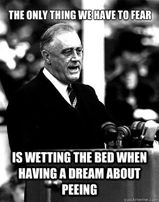 The only thing we have to fear is wetting the bed when having a dream about peeing - The only thing we have to fear is wetting the bed when having a dream about peeing  Modern Fear FDR