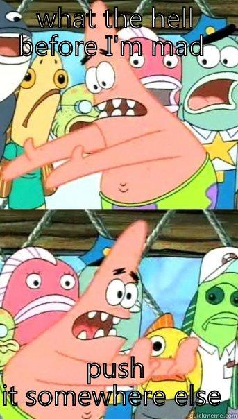 WHAT THE HELL BEFORE I'M MAD  PUSH IT SOMEWHERE ELSE  Push it somewhere else Patrick