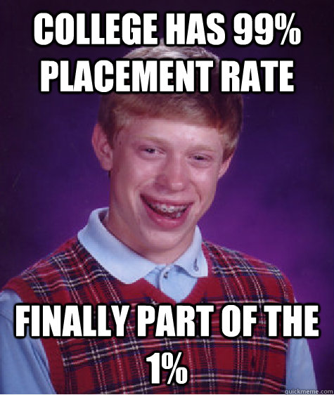 College has 99% placement rate Finally part of the 1%  Bad Luck Brian