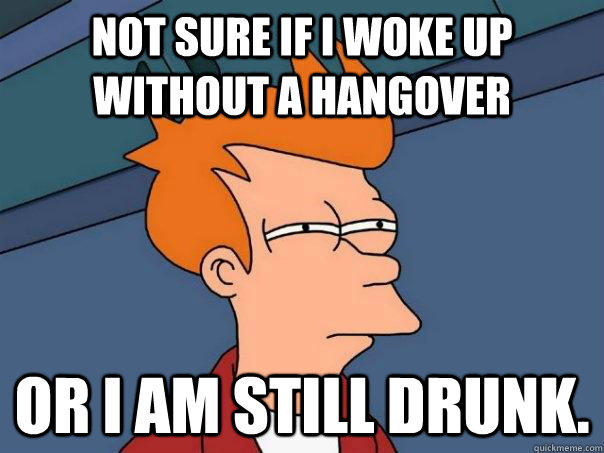 Not sure if i woke up without a hangover or i am still drunk.  Futurama Fry