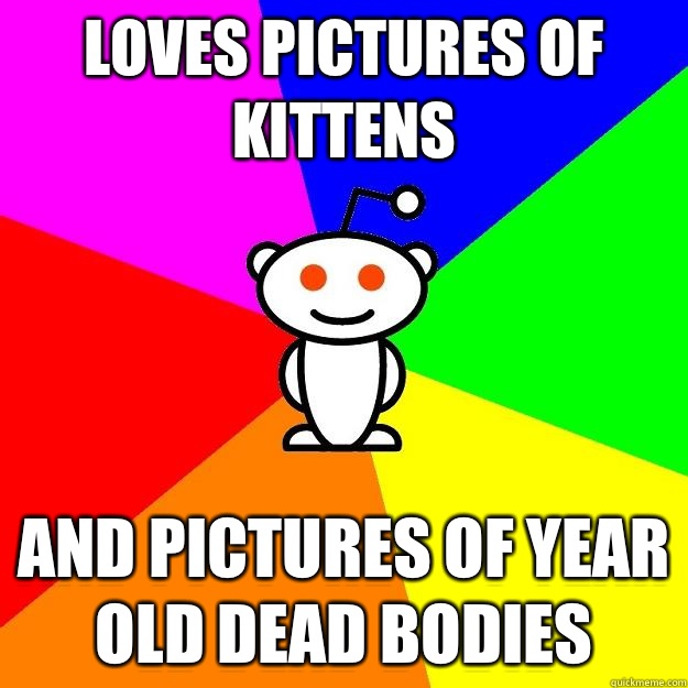 Loves pictures of kittens And pictures of year old dead bodies  Reddit Alien
