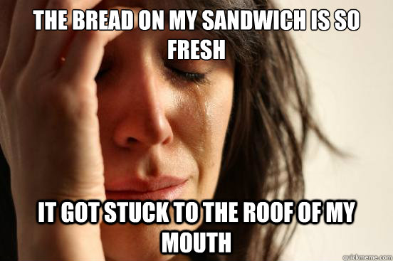 the bread on my sandwich is so fresh it got stuck to the roof of my mouth  First World Problems