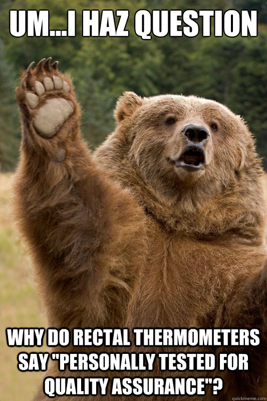 Um...I haz question Why do rectal thermometers say "personally tested