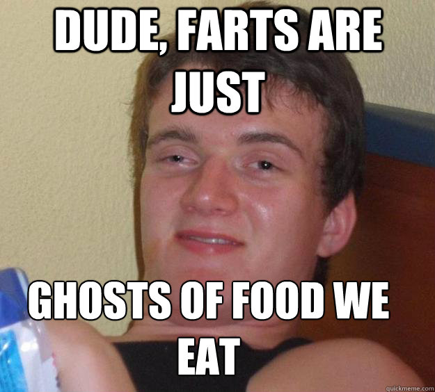 dude, farts are just ghosts of food we eat
 - dude, farts are just ghosts of food we eat
  10 Guy