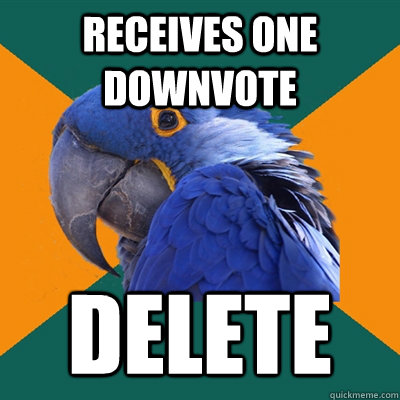 Receives one downvote DELETE  Paranoid Parrot