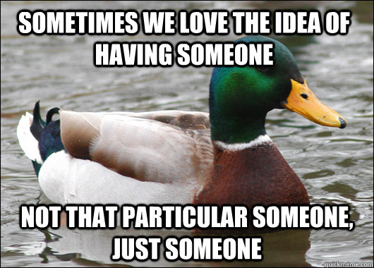 sometimes we love the idea of having someone not that particular someone, just someone  Actual Advice Mallard