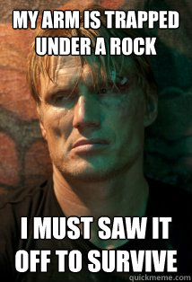 my arm is trapped under a rock I must saw it off to survive  