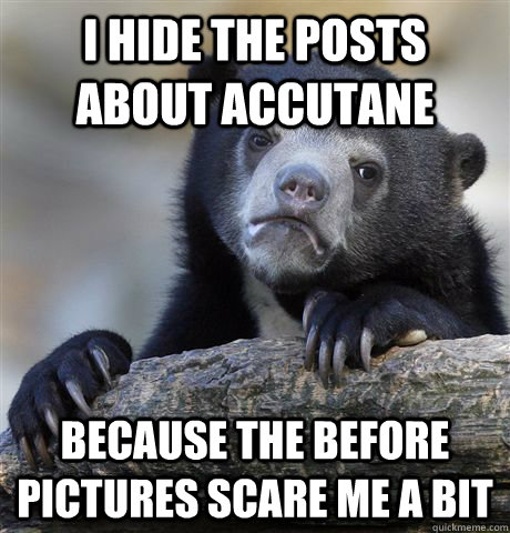 i hide the posts about accutane  because the before pictures scare me a bit - i hide the posts about accutane  because the before pictures scare me a bit  Confession Bear