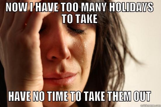 NOW I HAVE TOO MANY HOLIDAYS TO TAKE HAVE NO TIME TO TAKE THEM OUT First World Problems