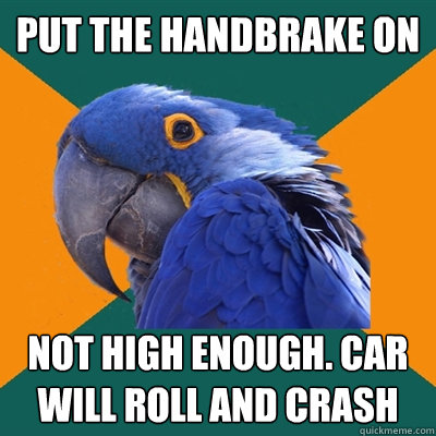 put the handbrake on not high enough. car will roll and crash  Paranoid Parrot