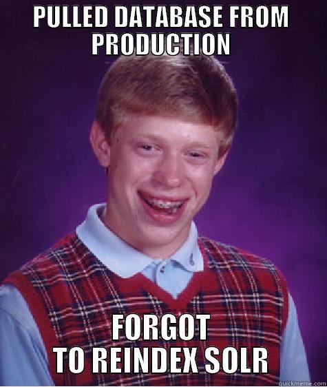 PULLED DATABASE FROM PRODUCTION FORGOT TO REINDEX SOLR Bad Luck Brian