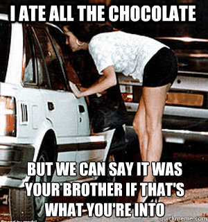 I ate all the chocolate But we can say it was your brother if that's what you're into  Karma Whore