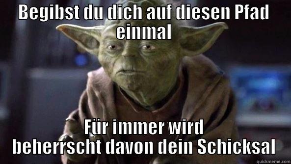 Yoda knows it - BEGIBST DU DICH AUF DIESEN PFAD EINMAL FÜR IMMER WIRD BEHERRSCHT DAVON DEIN SCHICKSAL True dat, Yoda.
