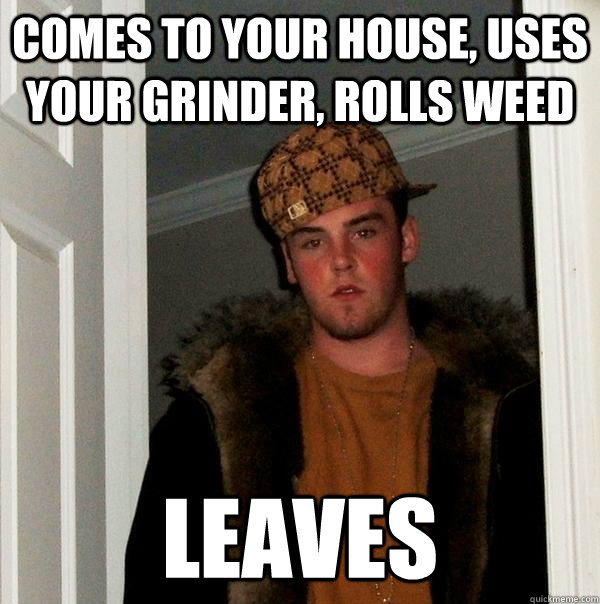 Comes to your house, uses your grinder, rolls weed leaves  Scumbag Steve