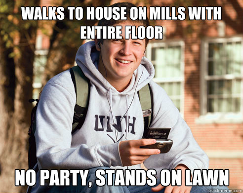 Walks to house on Mills with entire floor No party, stands on lawn  College Freshman