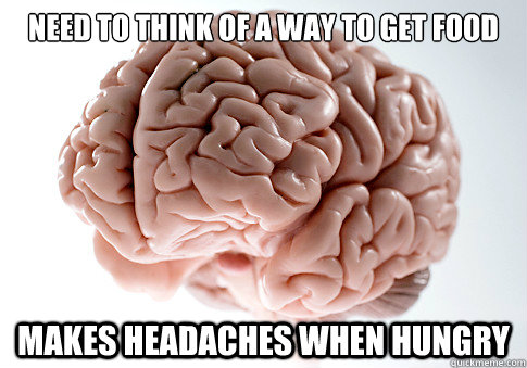 Need to think of a way to get food makes headaches when hungry - Need to think of a way to get food makes headaches when hungry  Scumbag Brain