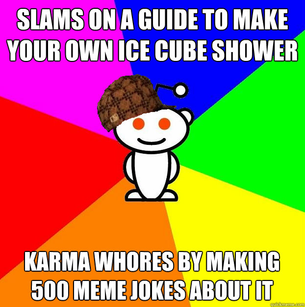 Slams on a guide to make your own ice cube shower karma whores by making 500 meme jokes about it  Scumbag Redditor