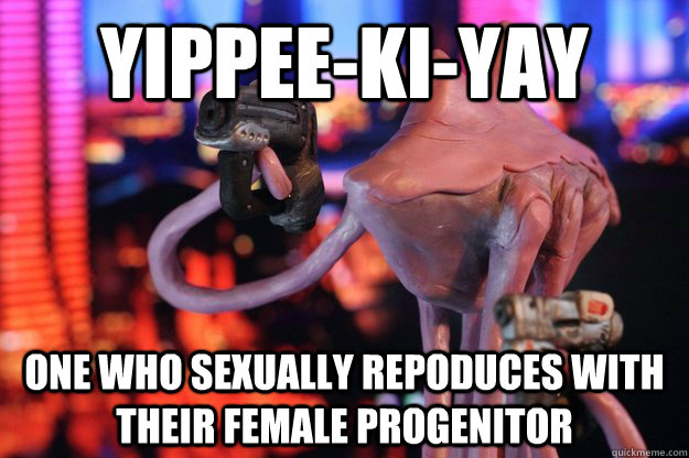 Yippee-ki-yay one who sexually repoduces with their female progenitor  