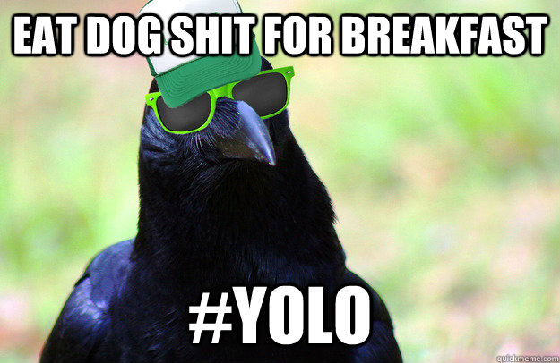 Eat dog shit for breakfast #YOLO  Overused Catchphrase Crow