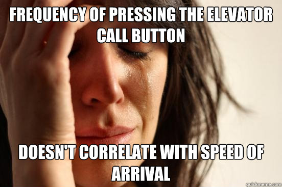 Frequency of pressing the elevator call button doesn't correlate with speed of arrival  First World Problems