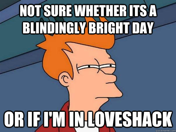 not sure whether its a blindingly bright day Or if I'm in loveshack  Futurama Fry