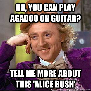 Oh, you can play agadoo on guitar? Tell me more about this 'alice bush' - Oh, you can play agadoo on guitar? Tell me more about this 'alice bush'  Condescending Wonka