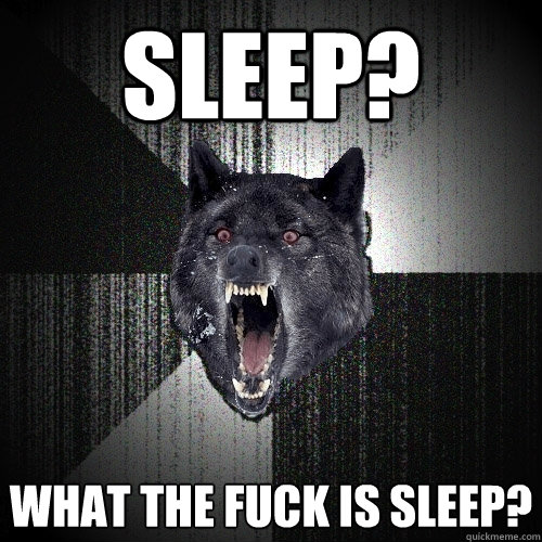 sleep? what the fuck is sleep?  Insanity Wolf