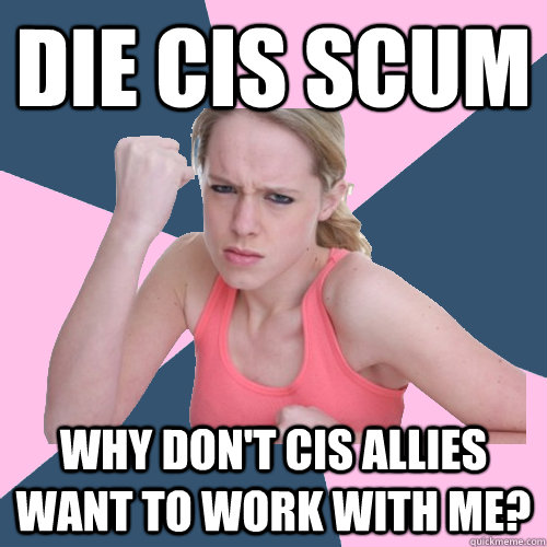 die cis scum Why don't cis allies want to work with me?  Social Justice Sally