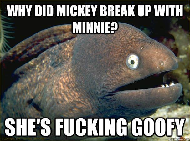 Why did Mickey break up with Minnie? She's fucking goofy  Bad Joke Eel