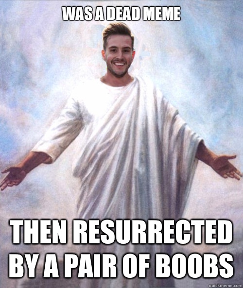 Was a dead meme Then resurrected by a pair of boobs   Ridiculously Photogenic Jesus