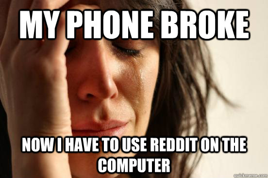 My phone broke now i have to use reddit on the computer  First World Problems