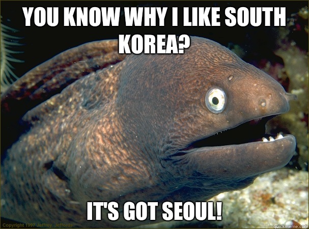 You know why I like South Korea? It's got Seoul!  Bad Joke Eel
