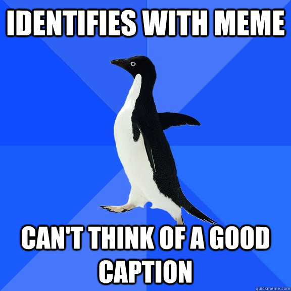 identifies with meme can't think of a good caption  Socially Awkward Penguin