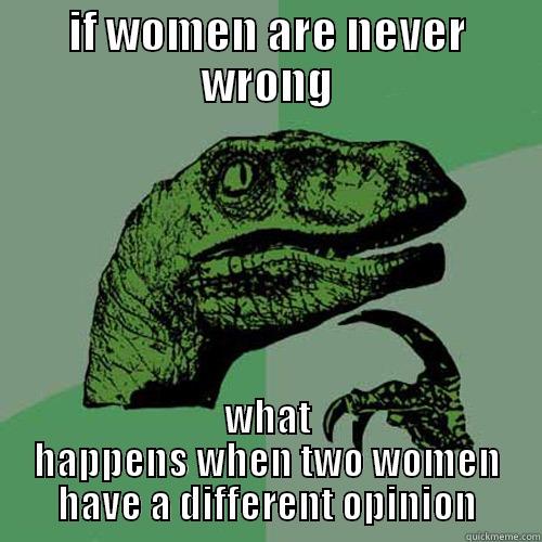 IF WOMEN ARE NEVER WRONG WHAT HAPPENS WHEN TWO WOMEN HAVE A DIFFERENT OPINION Philosoraptor