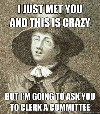 I just met you
and this is crazy but I'm going to ask you to clerk a committee - I just met you
and this is crazy but I'm going to ask you to clerk a committee  Quaker Problems