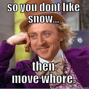 SO YOU DONT LIKE SNOW... THEN MOVE WHORE. Condescending Wonka