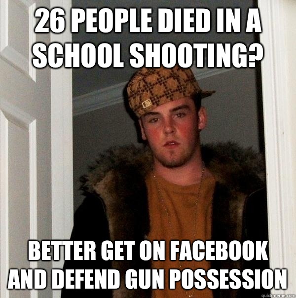 26 people died in a school shooting? Better get on Facebook and defend gun possession  Scumbag Steve