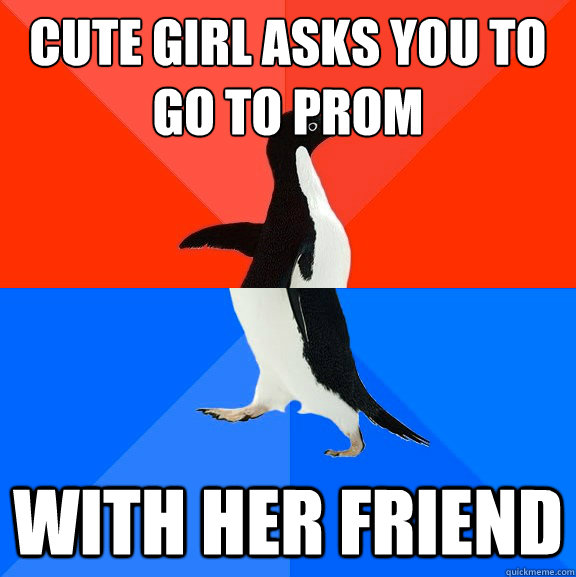 cute girl asks you to go to prom with her friend  Socially Awesome Awkward Penguin