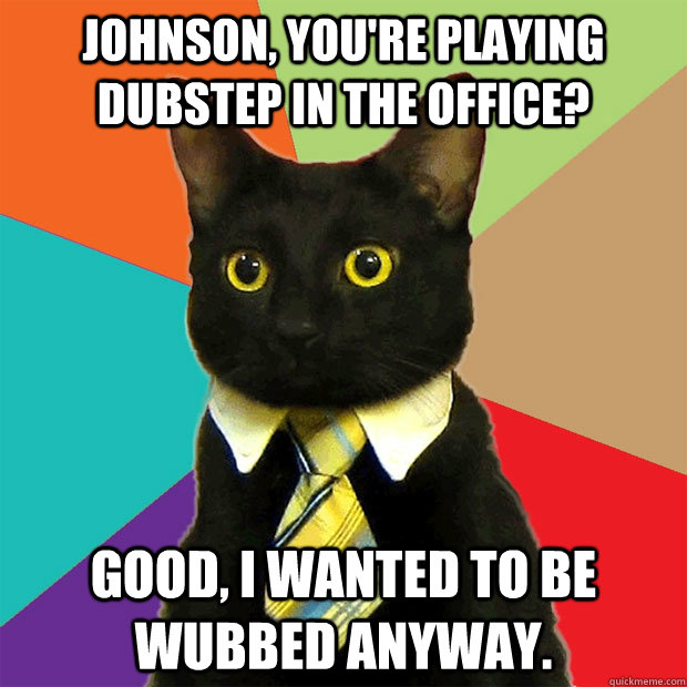 Johnson, you're playing dubstep in the office? Good, I wanted to be wubbed anyway.  Business Cat