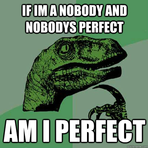 if im a nobody and nobodys perfect am i perfect  Philosoraptor