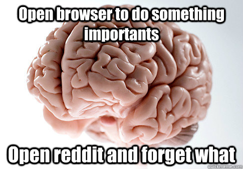 Open browser to do something importants Open reddit and forget what  Scumbag Brain